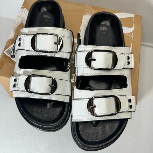 Zara Buckled Flat Slider Sandal White casual classic comfy summer style vacation - Picture 4 of 7
